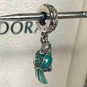 PANDORA Tropical Parrot Dangle Charm Sterling Silver Clear CZ Charm